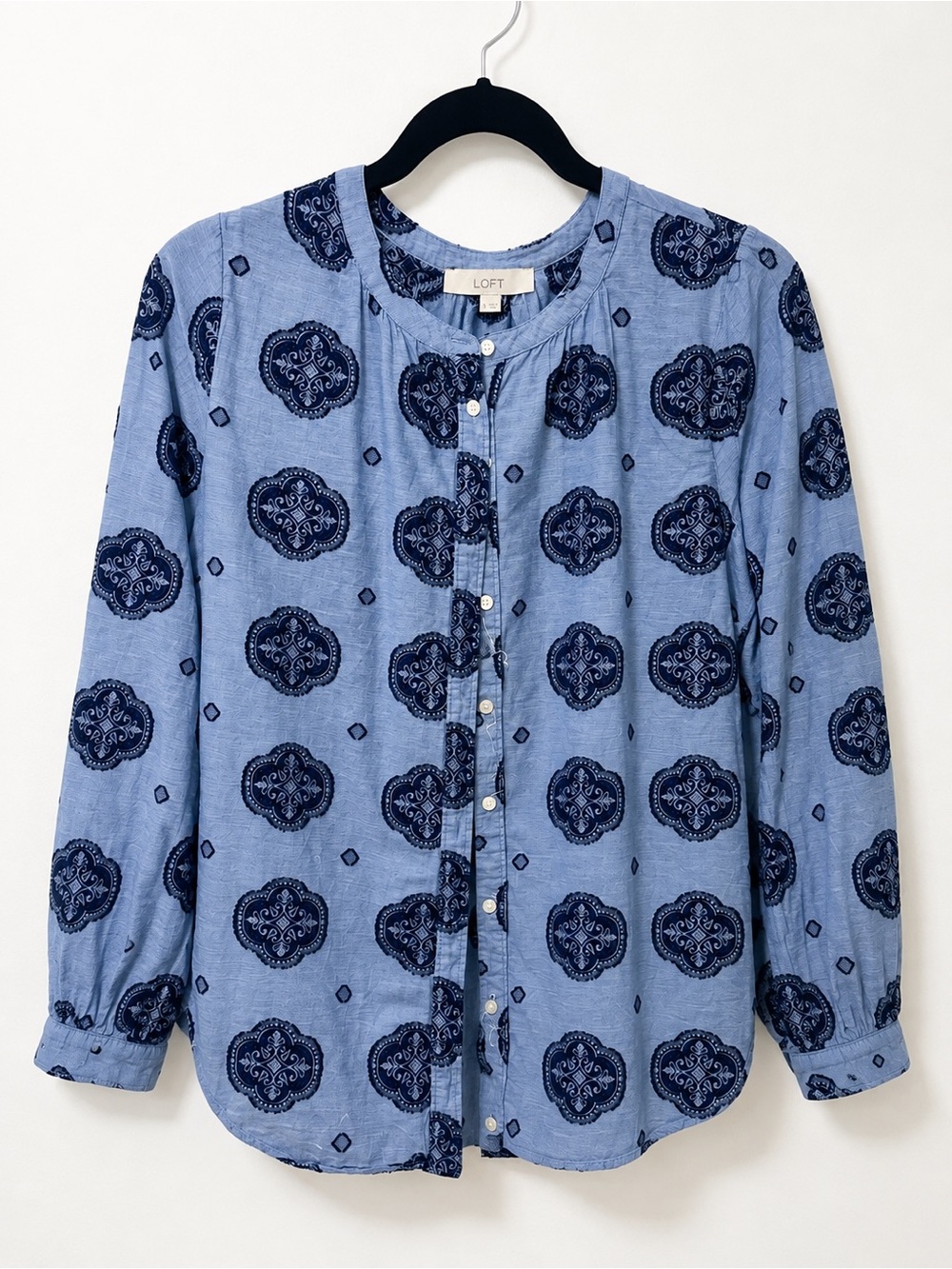 LOFT Light Blue and Navy Printed Button-Front Men's Shirt